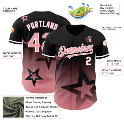 Custom Black Medium Pink-White 3D Pattern Design Gradient Style Twinkle Star Authentic Baseball Jersey