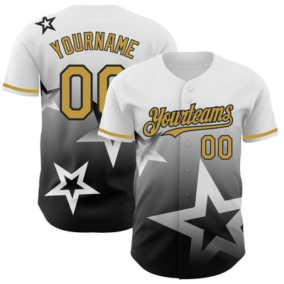 Custom White Old Gold-Black 3D Pattern Design Gradient Style Twinkle Star Authentic Baseball Jersey