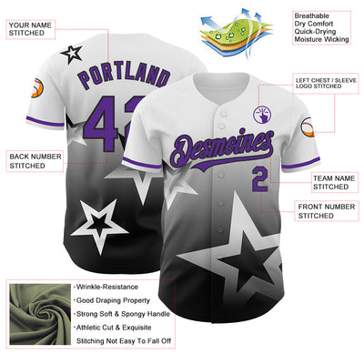 Custom White Purple-Black 3D Pattern Design Gradient Style Twinkle Star Authentic Baseball Jersey