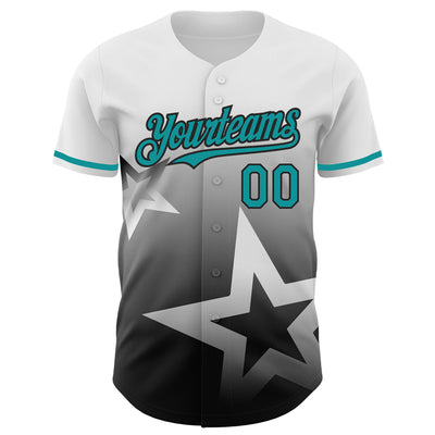 Custom White Teal-Black 3D Pattern Design Gradient Style Twinkle Star Authentic Baseball Jersey