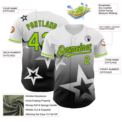 Custom White Neon Green-Black 3D Pattern Design Gradient Style Twinkle Star Authentic Baseball Jersey