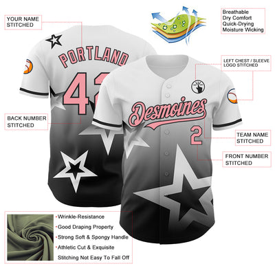 Custom White Medium Pink-Black 3D Pattern Design Gradient Style Twinkle Star Authentic Baseball Jersey