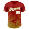 Custom Red White-Old Gold 3D Pattern Design Gradient Style Twinkle Star Authentic Baseball Jersey