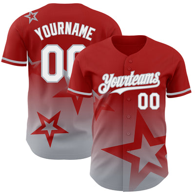 Custom Red White-Gray 3D Pattern Design Gradient Style Twinkle Star Authentic Baseball Jersey