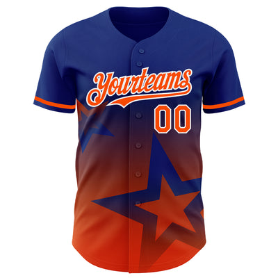 Custom Royal Orange-White 3D Pattern Design Gradient Style Twinkle Star Authentic Baseball Jersey