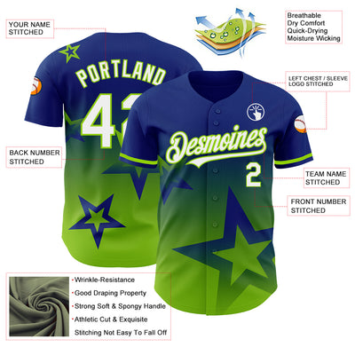 Custom Royal White-Neon Green 3D Pattern Design Gradient Style Twinkle Star Authentic Baseball Jersey