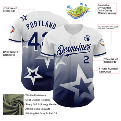 Custom White Navy 3D Pattern Design Gradient Style Twinkle Star Authentic Baseball Jersey