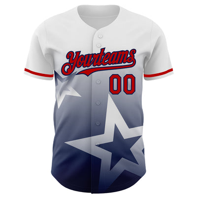 Custom White Red-Navy 3D Pattern Design Gradient Style Twinkle Star Authentic Baseball Jersey