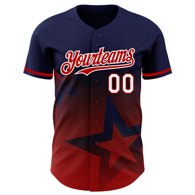 Custom Royal Red-White 3D Pattern Design Gradient Style Twinkle Star Authentic Baseball Jersey