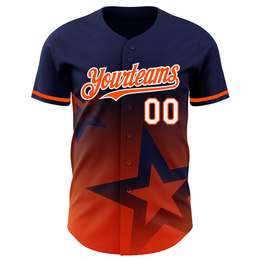 Custom Navy Orange-White 3D Pattern Design Gradient Style Twinkle Star Authentic Baseball Jersey