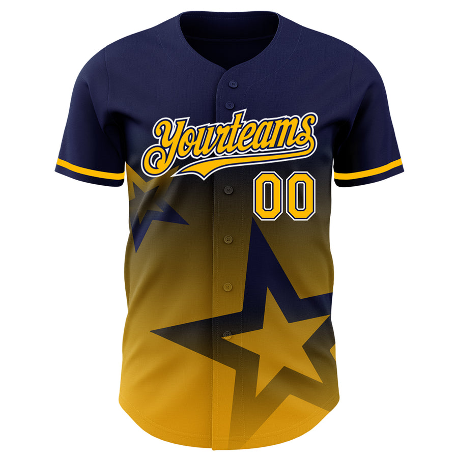 Custom Navy Gold-White 3D Pattern Design Gradient Style Twinkle Star Authentic Baseball Jersey