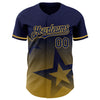 Custom Navy Old Gold 3D Pattern Design Gradient Style Twinkle Star Authentic Baseball Jersey