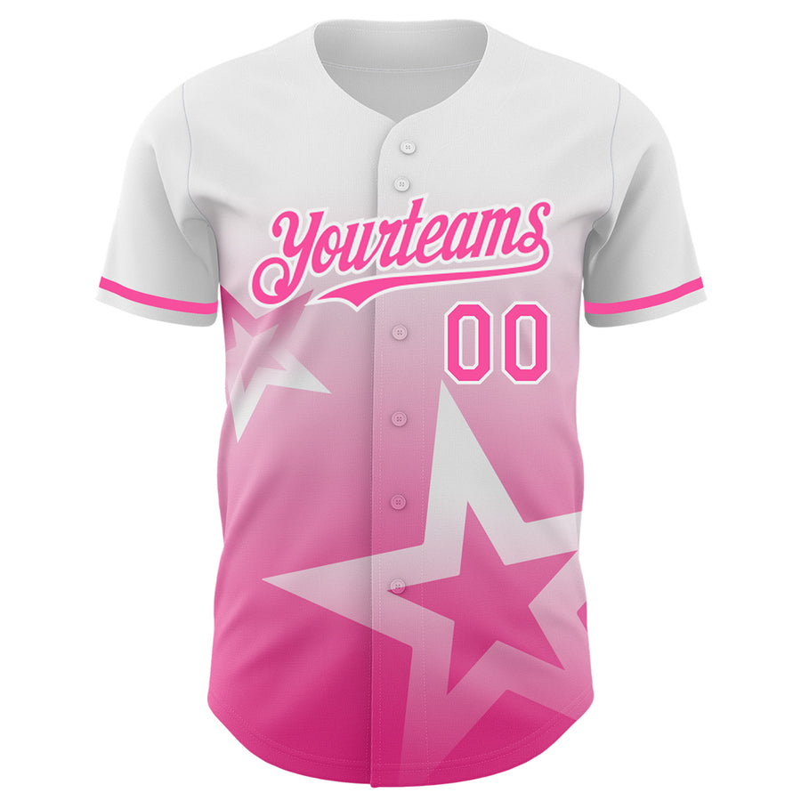 Custom White Pink 3D Pattern Design Gradient Style Twinkle Star Authentic Baseball Jersey