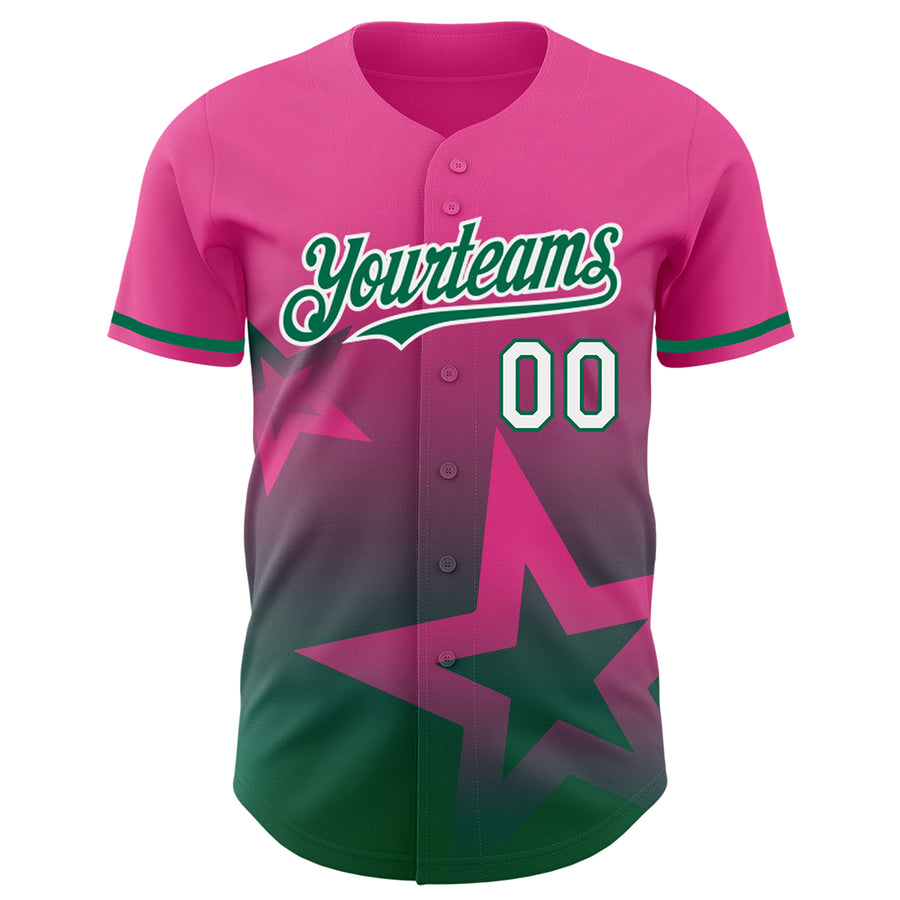 Custom Pink Kelly Green-White 3D Pattern Design Gradient Style Twinkle Star Authentic Baseball Jersey