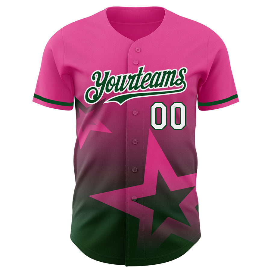Custom Pink Green-White 3D Pattern Design Gradient Style Twinkle Star Authentic Baseball Jersey