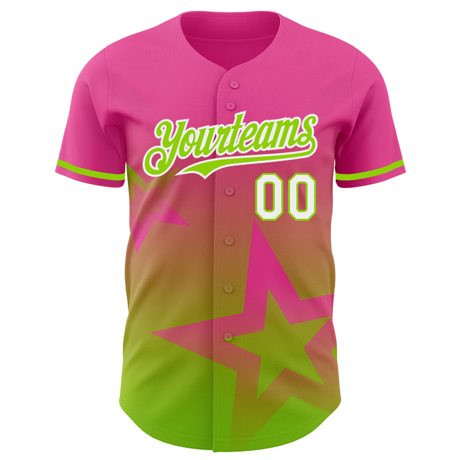 Custom Pink Neon Green-White 3D Pattern Design Gradient Style Twinkle Star Authentic Baseball Jersey