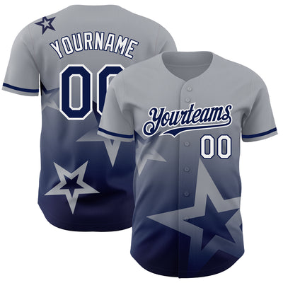 Custom Gray Navy-White 3D Pattern Design Gradient Style Twinkle Star Authentic Baseball Jersey