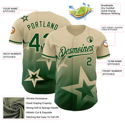 Custom Cream Green 3D Pattern Design Gradient Style Twinkle Star Authentic Baseball Jersey