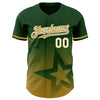 Custom Green Old Gold-White 3D Pattern Design Gradient Style Twinkle Star Authentic Baseball Jersey