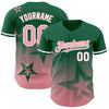 Custom Kelly Green Medium Pink-White 3D Pattern Design Gradient Style Twinkle Star Authentic Baseball Jersey