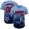 Custom Light Blue Red-Navy 3D Pattern Design Gradient Style Twinkle Star Authentic Baseball Jersey