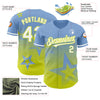 Custom Light Blue White-Neon Yellow 3D Pattern Design Gradient Style Twinkle Star Authentic Baseball Jersey