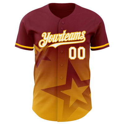 Custom Crimson White-Gold 3D Pattern Design Gradient Style Twinkle Star Authentic Baseball Jersey