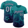 Custom Teal Gray-Navy 3D Pattern Design Gradient Style Twinkle Star Authentic Baseball Jersey