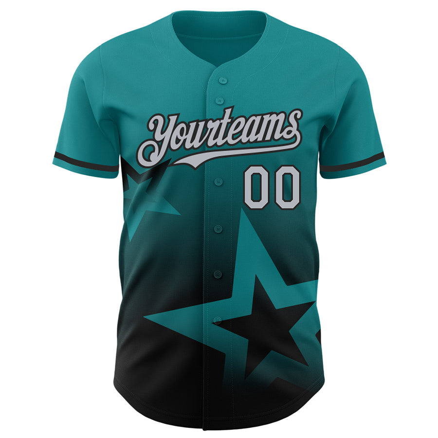 Custom Teal Gray-Black 3D Pattern Design Gradient Style Twinkle Star Authentic Baseball Jersey