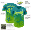 Custom Teal Neon Green-White 3D Pattern Design Gradient Style Twinkle Star Authentic Baseball Jersey