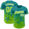 Custom Teal Neon Green-White 3D Pattern Design Gradient Style Twinkle Star Authentic Baseball Jersey