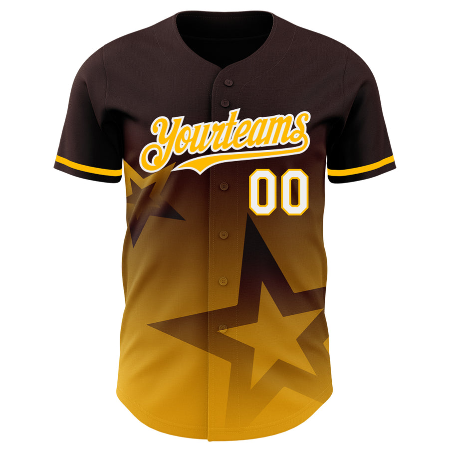 Custom Brown Gold-White 3D Pattern Design Gradient Style Twinkle Star Authentic Baseball Jersey