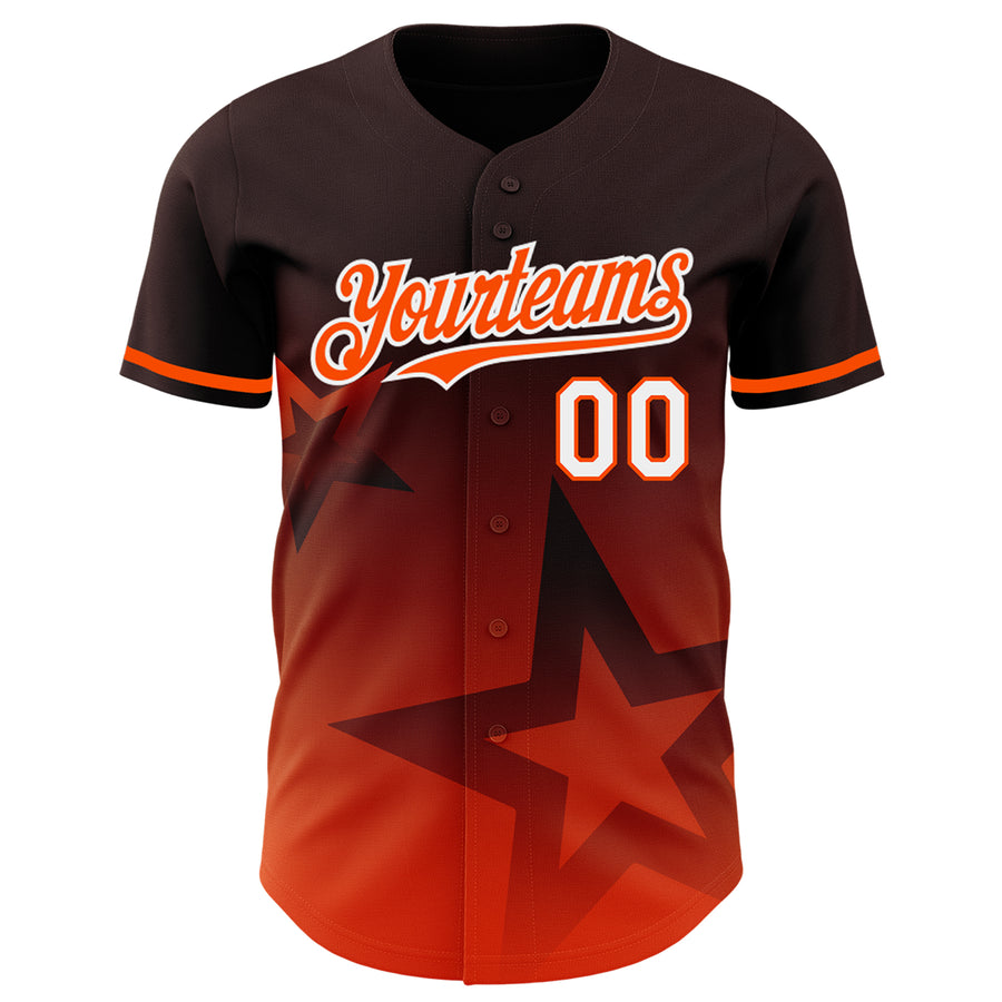 Custom Brown Orange-White 3D Pattern Design Gradient Style Twinkle Star Authentic Baseball Jersey