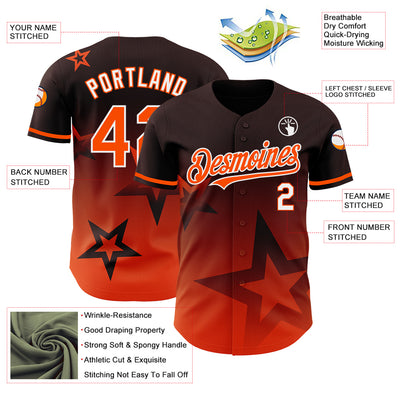 Custom Brown Orange-White 3D Pattern Design Gradient Style Twinkle Star Authentic Baseball Jersey