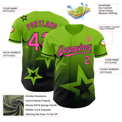 Custom Neon Green Pink-Black 3D Pattern Design Gradient Style Twinkle Star Authentic Baseball Jersey