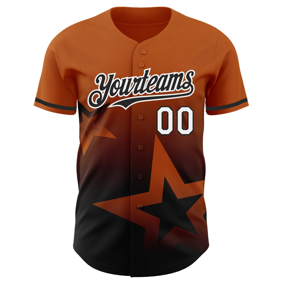 Custom Texas Orange Black-White 3D Pattern Design Gradient Style Twinkle Star Authentic Baseball Jersey