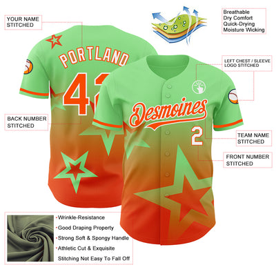 Custom Pea Green Orange-White 3D Pattern Design Gradient Style Twinkle Star Authentic Baseball Jersey
