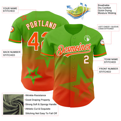 Custom Aurora Green Orange-White 3D Pattern Design Gradient Style Twinkle Star Authentic Baseball Jersey