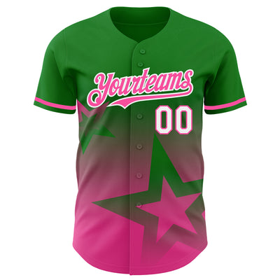 Custom Grass Green Pink-White 3D Pattern Design Gradient Style Twinkle Star Authentic Baseball Jersey