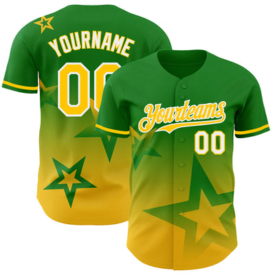 Custom Grass Green Yellow-White 3D Pattern Design Gradient Style Twinkle Star Authentic Baseball Jersey