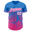 Custom Electric Blue Pink-White 3D Pattern Design Gradient Style Twinkle Star Authentic Baseball Jersey