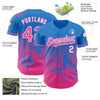 Custom Electric Blue Pink-White 3D Pattern Design Gradient Style Twinkle Star Authentic Baseball Jersey