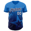 Custom Electric Blue Navy-White 3D Pattern Design Gradient Style Twinkle Star Authentic Baseball Jersey