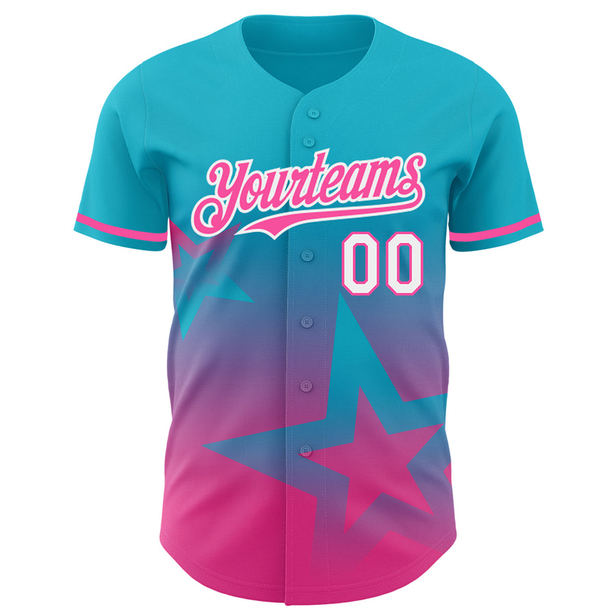 Custom Lakes Blue Pink-White 3D Pattern Design Gradient Style Twinkle Star Authentic Baseball Jersey