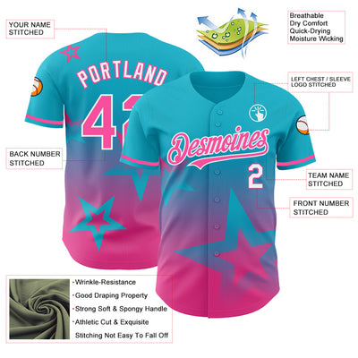 Custom Lakes Blue Pink-White 3D Pattern Design Gradient Style Twinkle Star Authentic Baseball Jersey