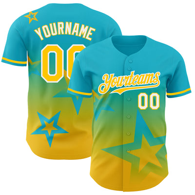 Custom Lakes Blue Yellow-White 3D Pattern Design Gradient Style Twinkle Star Authentic Baseball Jersey