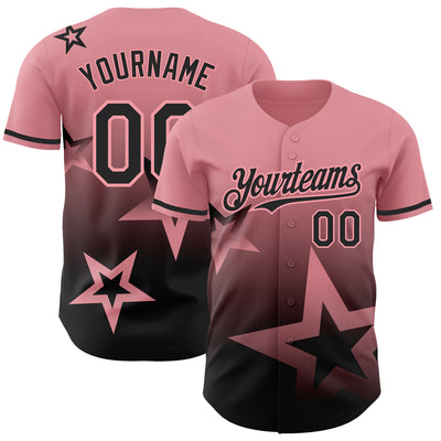 Custom Medium Pink Black 3D Pattern Design Gradient Style Twinkle Star Authentic Baseball Jersey