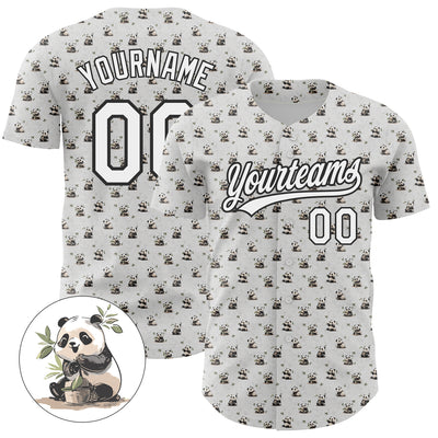 Custom White Black 3D Pattern Design Animal Panda Authentic Baseball Jersey