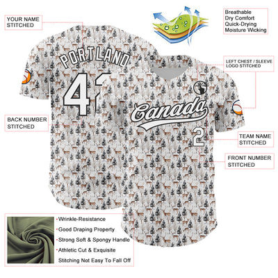 Custom White Black 3D Pattern Design Animal Deer Authentic Baseball Jersey