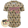 Custom Cream Medium Pink-Black 3D Pattern Design Animal Cat Authentic Baseball Jersey